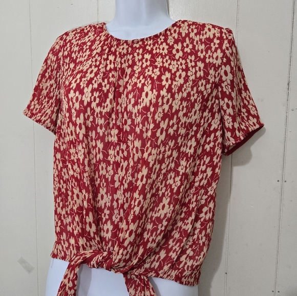 Madewell Red and White Relaxed Tie Front Blouse -Size S - 100% Polyester - Picture 3 of 9